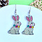 Easter Acrylic Dangle Earrings, Rabbit, Platinum, Silver, 59.5x24mm