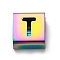 Ion Plating(IP) 304 Stainless Steel Square Slide Charms, Rainbow Color, Letter T, 9x8x4mm, Hole: 3.5x8.5mm