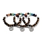 Natural Tiger Eye Round Beaded Chakra Stretch Bracelets, Brass Micro Pave Cubic Zirconia Tree Charm Bracelets for Women, Inner Diameter: 2-1/4 inch(5.6cm)