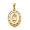 Golden 304 Stainless Steel Pendants, with Shell, Hollow Oval with Heart, Letter L, 23x16.5x2mm, Hole: 5.5x3mm