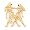 Golden Zinc Alloy with Rhinestone Brooches, Twelve Constellations, Gemini, 49x42x5mm