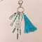 Alloy Feather Keychains, with Tassel, Dark Turquoise, 17.2x6cm
