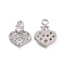Brass Micro Pave Cubic Zirconia Charms, Heart Charm, Platinum, 12x9x2.7mm, Hole: 1.6mm