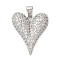 Brass Micro Pave Clear Cubic Zirconia Pendants, Heart, Platinum, 24x20x5mm, Hole: 4x5mm