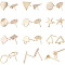 Brass Stud Earring Findings, with Loop, Mixed Shapes, Real 18K Gold Plated, 24pcs/box