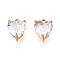 Glass Charms, Heart, with 304 Stainless Steel, Faceted, Ion Plating(IP), Golden, Clear, 8x6x4mm, Hole: 1.2mm