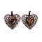 Natural Tiger Eye Peach Love Heart Pendants, Rack Plating Brass Hollow Heart Charms, Cadmium Free & Lead Free, Red Copper, 29.5x30.5x7.5mm, Hole: 7.5x5mm