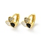 Brass Micro Pave Cubic Zirconia Hoop Earring, with Enamel,  Real 18K Gold Plated, Heart, Black, 10.5x9mm