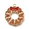 Christmas Theme Alloy Enamel Pendants, Light Gold, Christmas Wreath, 23x20.5x2mm, Hole: 1.6mm