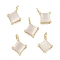 Brass Cat Eye Pendants,  Flat Rhombus Charm, Long-Lasting Plated, Rack Plating, Lead Free & Cadmium Free, Real 18K Gold Plated, White, 11x8x4mm, Hole: 2mm