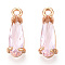 Faceted Glass Pendants, with Golden Tone Brass Open Back Settings, Teardrop, Flamingo, 14.5x4.5x4mm, Hole: 1.2mm