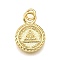 Rack Plating Brass Micro Pave Cubic Zirconia Pendants, Flat Round with Triangle, with Jump Ring, Cadmium Free & Lead Free, Long-Lasting Plated, Real 18K Gold Plated, 17.5x12.5x2mm, Hole: 3.5mm