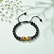 Natural Frosted Black Agate(Dyed) & Tiger Eye Braided Bead Bracelet with Alloy Crown BJEW-JB08249-01-2