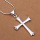 Simple Silver Color Plated Brass Cross Pendant Necklaces For Men NJEW-BB12909-2