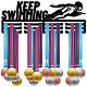 CREATCABIN Keep Swimming Medal Hanger Display Sports Medal Holder Iron Competition Wall Hanging Rack Frame Hook Ribbon Display Swim for Swimmer Athlete Gift Over 60+ Medals 15.7 x 5.9 Inch ODIS-WH0021-144-2