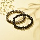 2Pcs 2 Style Natural Golden Sheen Obsidian & Dalmatian & Synthetic Black Stone Round Beaded Stretch Bracelets Set BJEW-JB08187-2