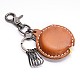 Flat Round Iron Leather Keychain AJEW-F006-02B-1