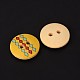 2-Hole Flat Round with Rhombus Printed Wooden Sewing Buttons BUTT-M012-27-2