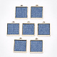 合金ペンダント  布で  正方形  ライトゴールド  スチールブルー  19.5x16x3mm  穴：2mm X-PALLOY-S122-20-1