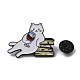 酔った猫の形の合金エナメルブローチピン  バックパック用  服  ホワイト  26x35x1.5mm JEWB-R021-08B-2