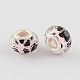 Large Hole Heart Pattern Acrylic European Beads with Silver Tone Brass Double Cores X-OPDL-R113-07B-2