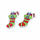 クリスマス 2 ホール スプレー塗装メープル木製ボタン  片面プリント  クリスマスの靴下  薄緑  39x25x2mm  穴：1.6mm WOOD-N005-37-4