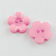 Botones de acrílico, 2 agujero, teñido, flor, rosa perla, 15x15x3mm, agujero: 2 mm