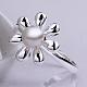 Flower Silver Plated Brass Round Imitation Pearl Finger Rings For Party RJEW-BB08765-7-4