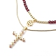2 pièces 2 colliers pendentif croix et lune en zircone cubique sertis de perles de grenat naturel NJEW-JN04029-4