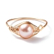 Natural Round Shell Pearl Beads Finger Ring RJEW-JR00412-2