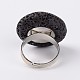 Adjustable Flat Round Lava Rock Gemstone Finger Rings RJEW-I009-10-3