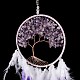 羽のペンダント装飾が施された鉄製のウェブ/ネット  プラスチックとアメジストのビーズで  革紐で覆われている  命の木とフラットラウンド  紫色のメディア  700mm AJEW-B017-06-6
