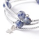 Bracelet jonc enroulé avec perles rondes en jaspe bleu naturel BJEW-TA00034-01-4