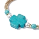 Bracciale con perline intrecciate con croce di turchese sintetico e perle finte BJEW-JB09743-3