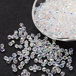 Imitation Crystallized Glass Beads, AB Color, Faceted, Bicone, Clear AB, Size: about 4mm in diameter, 3.5mm thick, hole: 1mm, about 720pcs/bag.
