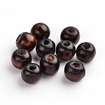 Des perles en bois naturel, teinte, ronde, café, environ 12 mm de diamètre, épaisseur de 10.5mm, Trou: 3mm