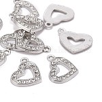 Idee San Valentino pendenti della lega di strass,  cadmio& piombo libero, cuore, colore platino, circa 19 mm di larghezza, 15 mm di lunghezza, Foro: 2 mm
