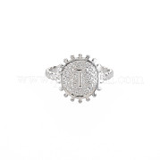 304 anillo redondo plano de acero inoxidable con letra inicial abierta para hombres y mujeres RJEW-S405-246P-T