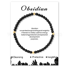 Bracelets extensibles en perles d'obsidienne naturelle pour femmes, sans carte papier, réglable