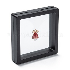 Quadratische transparente PE-Dünnfilm-Aufhängung Schmuck-Display-Box, für Ring Halskette Armband Ohrring Aufbewahrung, Schwarz, 9x9x2 cm