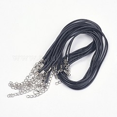 Cordon d'imitation cuir, noir, couleur platine fermoir de fer et une chaîne réglable, pour la fabrication de bijoux bricolage, noir, 17 pouce, 2mm