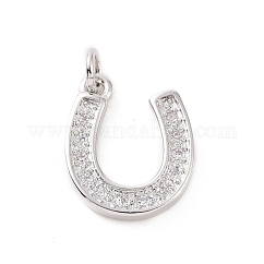 Ciondoli a forma di U in micro pavé di zirconi cubici in ottone, con anello di salto,  cadmio& piombo libero, ciondoli a forma di ferro di cavallo, platino, 15x12x2mm, Foro: 2.8 mm