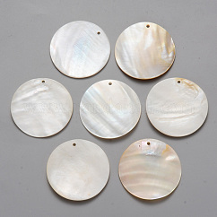 Colgantes de concha natural de agua dulce, plano y redondo, color de concha, 39x3mm, agujero: 1.6 mm