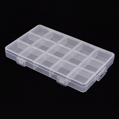 Contenedores de almacenamiento de perlas de polipropileno (pp), Cajas organizadoras de 15 compartimento, rectángulo con tapa, Claro, 15.8x9.6x1.7 cm, agujero: 13x6 mm, compartimento: 3x3 cm