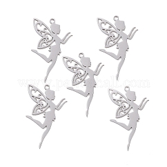 Pendenti in acciaio inossidabile 201 anti-ossidazione, Taglio laser, fata, colore acciaio inossidabile, 41x25x1mm, Foro: 1.8 mm
