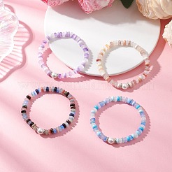 4 bracciale elastico in perline di vetro e giada imitazione per donna&nbsp;BJEW-JB12594