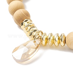 3 pièces 3 style naturel et synthétique mixte pierre et bois et laiton bracelets extensibles sertis de larme de verre pour les femmes&nbsp;BJEW-JB08355