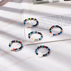 Stretch-Fingerring aus Muschel und Glasperlen für Frauen&nbsp;RJEW-JR00481