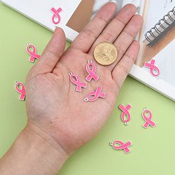 Ottobre nastro rosa per la consapevolezza del cancro al seno ciondoli in lega smaltata&nbsp;ENAM-E262-S
