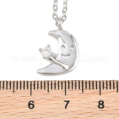 Collane con ciondolo a forma di luna sorridente con pavé di zirconi cubici trasparenti in ottone&nbsp;KK-CBA6599-04B-P